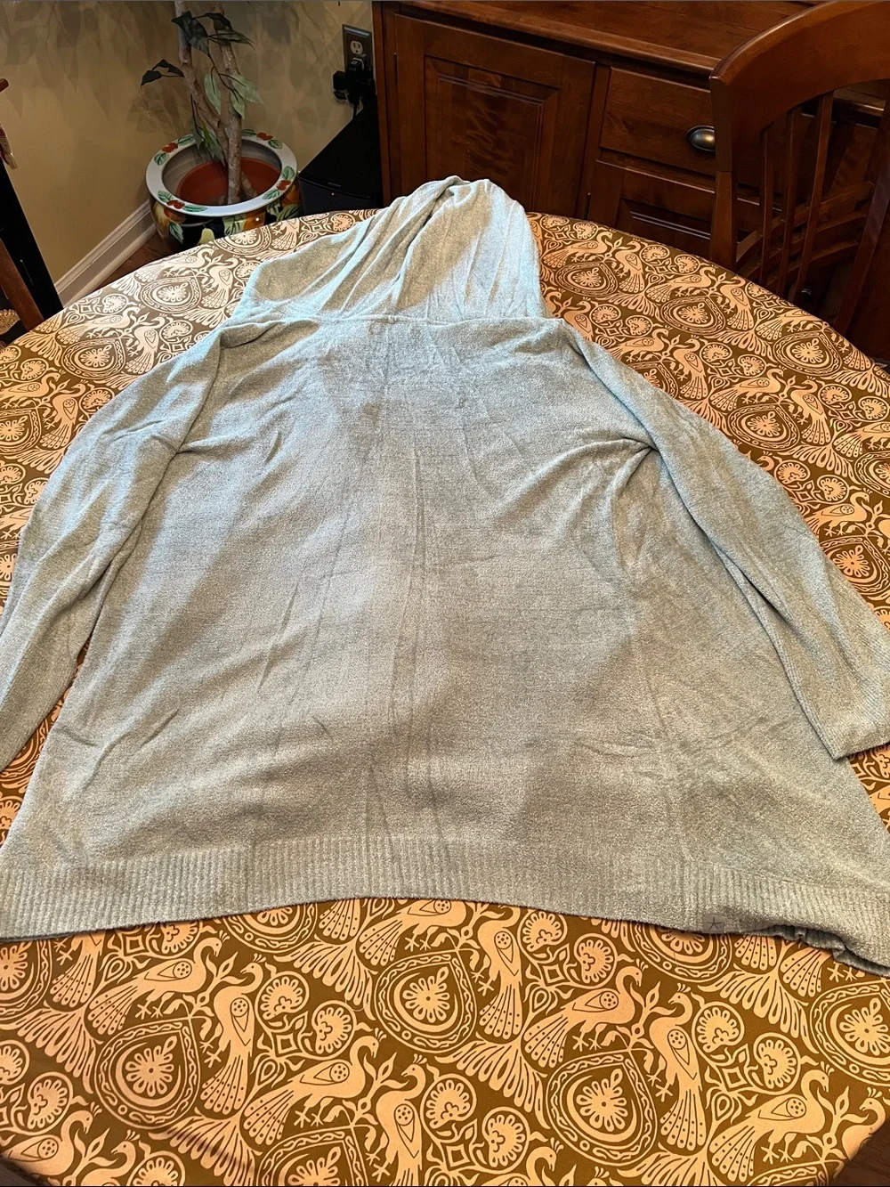 Barefoot Dreams Light Blue/Gray Hooded Wrap Cardigan